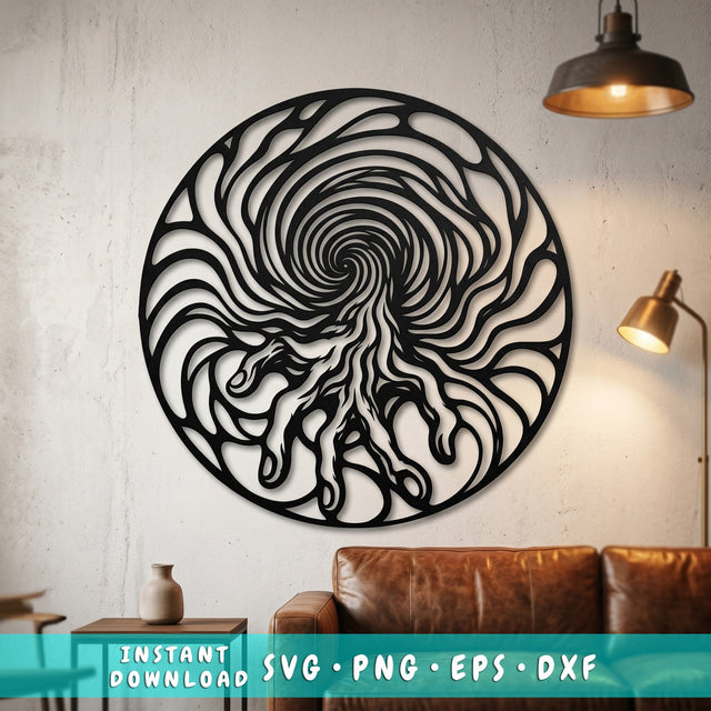 Abstract Vortex With Hand Laser SVG, Spiral Hand Metal Wall Art, CNC Plasma DXF File, Circular Optical Illusion Design, Laser Cut Svg Eps SVG HappyDesignStudio 