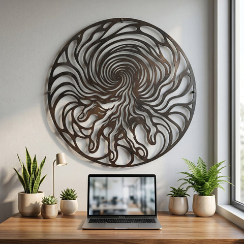 Abstract Vortex With Hand Laser SVG, Spiral Hand Metal Wall Art, CNC Plasma DXF File, Circular Optical Illusion Design, Laser Cut Svg Eps SVG HappyDesignStudio 