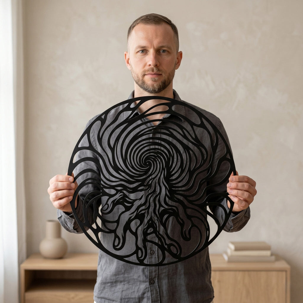 Abstract Vortex With Hand Laser SVG, Spiral Hand Metal Wall Art, CNC ...