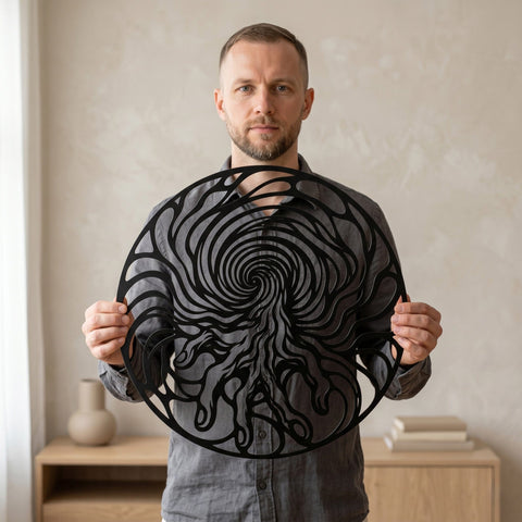 Abstract Vortex With Hand Laser SVG, Spiral Hand Metal Wall Art, CNC Plasma DXF File, Circular Optical Illusion Design, Laser Cut Svg Eps SVG HappyDesignStudio 