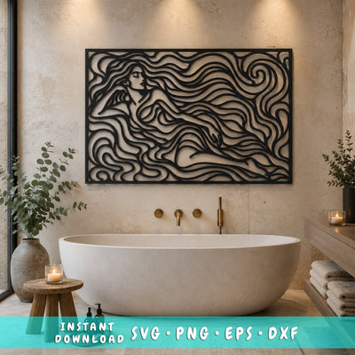 Abstract Woman Flowing Hair Laser SVG | Art Nouveau Lady DXF | Laser Cut File | CNC Plasma Cut Design | Metal Wall Art Design SVG HappyDesignStudio 