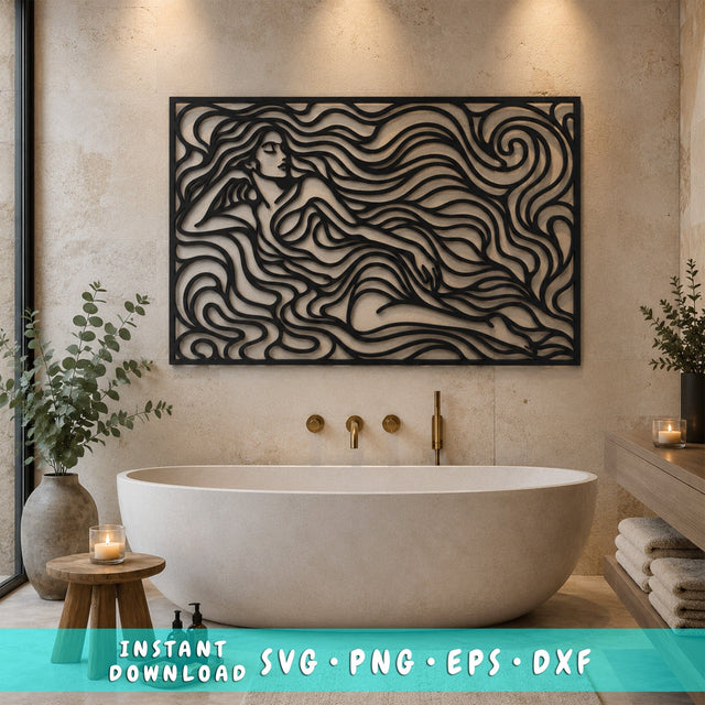 Abstract Woman Flowing Hair Laser SVG | Art Nouveau Lady DXF | Laser Cut File | CNC Plasma Cut Design | Metal Wall Art Design SVG HappyDesignStudio 