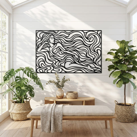 Abstract Woman Flowing Hair Laser SVG | Art Nouveau Lady DXF | Laser Cut File | CNC Plasma Cut Design | Metal Wall Art Design SVG HappyDesignStudio 