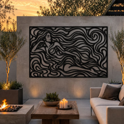 Abstract Woman Flowing Hair Laser SVG | Art Nouveau Lady DXF | Laser Cut File | CNC Plasma Cut Design | Metal Wall Art Design SVG HappyDesignStudio 
