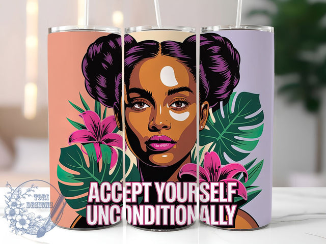 Accept Yourself 20oz Tumbler, Floral Girl Quote, Accept Yourself Unconditionally Wrap, Motivational Sublimation Design, 20oz Tumbler Wrap, Sublimation Design PNG, Uplifting Gift Sublimation ToriDesigns 