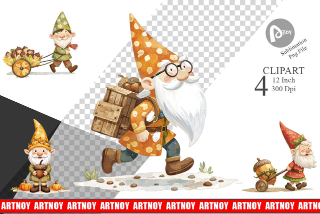 Acorn Gnome Delivery Clipart Sublimation artnoy 