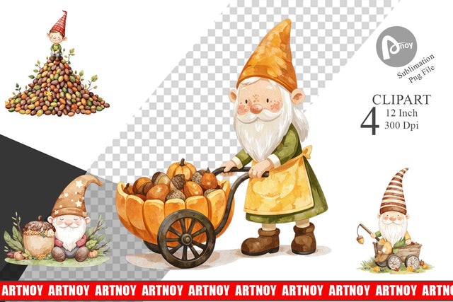 Acorn Gnome Delivery Clipart Sublimation artnoy 