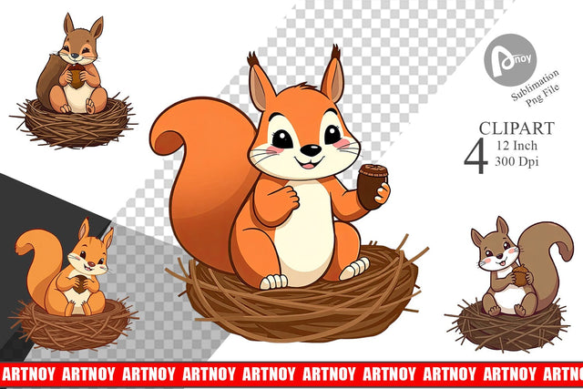 Acorn Squirrel Clipart Sublimation artnoy 
