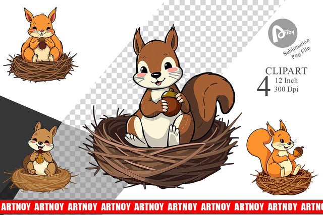 Acorn Squirrel Clipart Sublimation artnoy 
