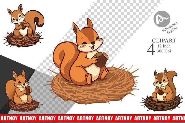 Acorn Squirrel Clipart Sublimation artnoy 