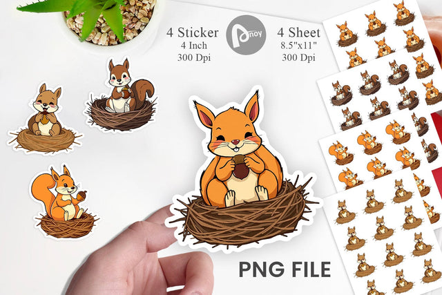 Acorn Squirrel Sticker Sublimation artnoy 