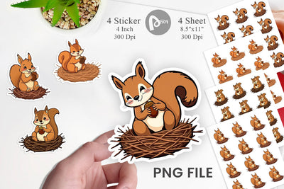 Acorn Squirrel Sticker Sublimation artnoy 