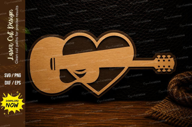 Acoustic Guitar Heart Laser Cut SVG Design SVG Regulrcrative 