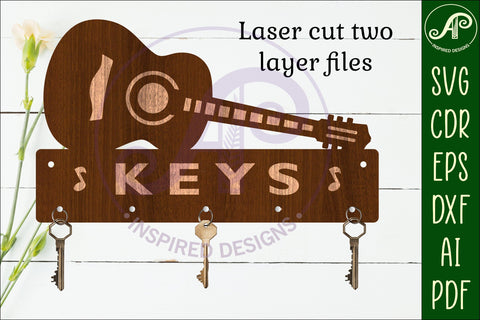 Acoustic guitar Key holder designs for wood and metal SVG APInspireddesigns 