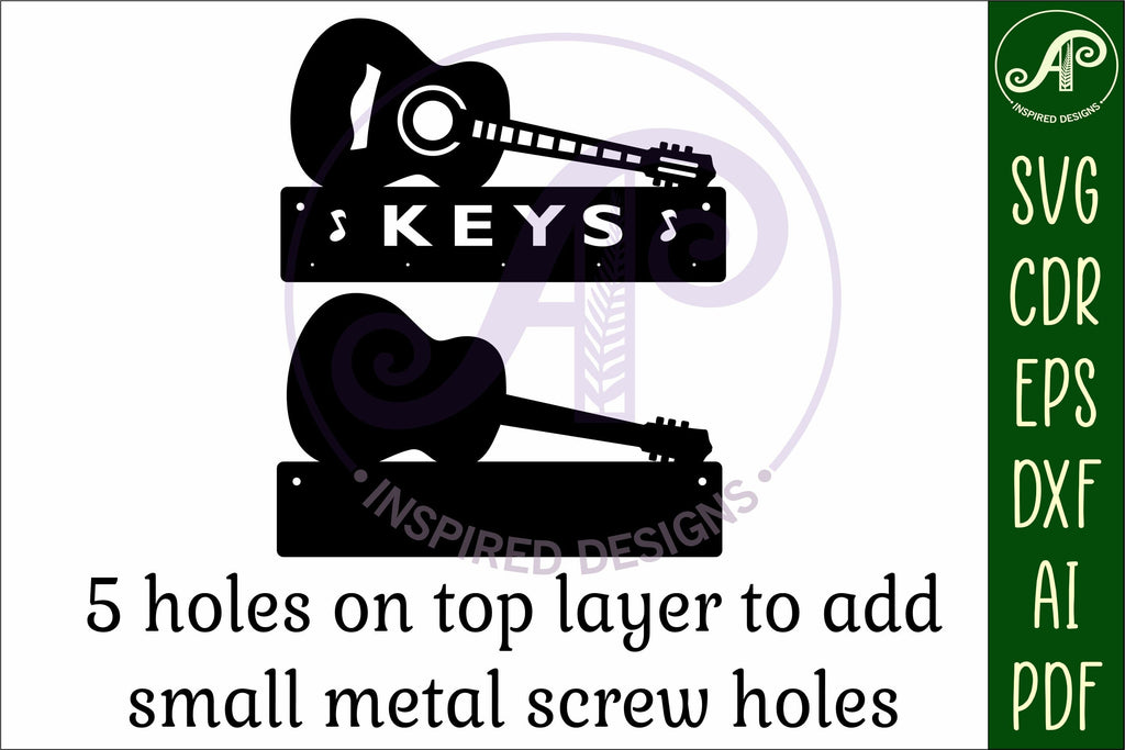 Acoustic guitar Key holder designs for wood and metal - So Fontsy