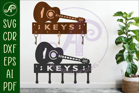 Acoustic guitar Key holder designs for wood and metal SVG APInspireddesigns 