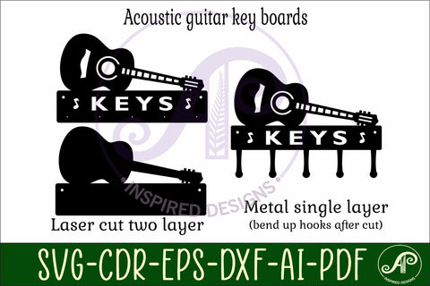 Acoustic guitar Key holder designs for wood and metal SVG APInspireddesigns 