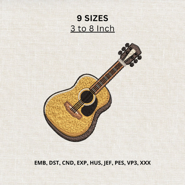 Acoustic Guitar Machine Embroidery Design – Musical Instrument Embroidery File Embroidery/Applique DESIGNS PatternFeed8 