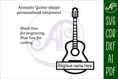 Acoustic guitar shape Christmas Ornament SVG laser cut SVG APInspireddesigns 