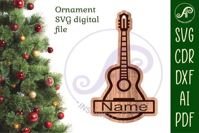 Acoustic guitar shape Christmas Ornament SVG laser cut SVG APInspireddesigns 