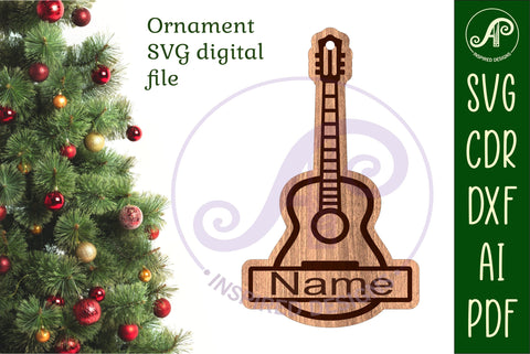 Acoustic guitar shape Christmas Ornament SVG laser cut SVG APInspireddesigns 