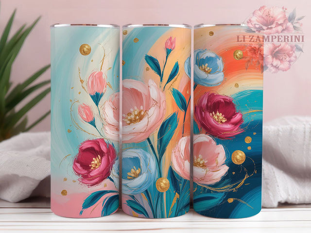 Acrylic Floral Art Tumbler, Floral Theme, Flower Artwork, Artistic Style, Colorful Design, 20Oz Tumbler, Sublimation Wrap Sublimation Li Zamperini 