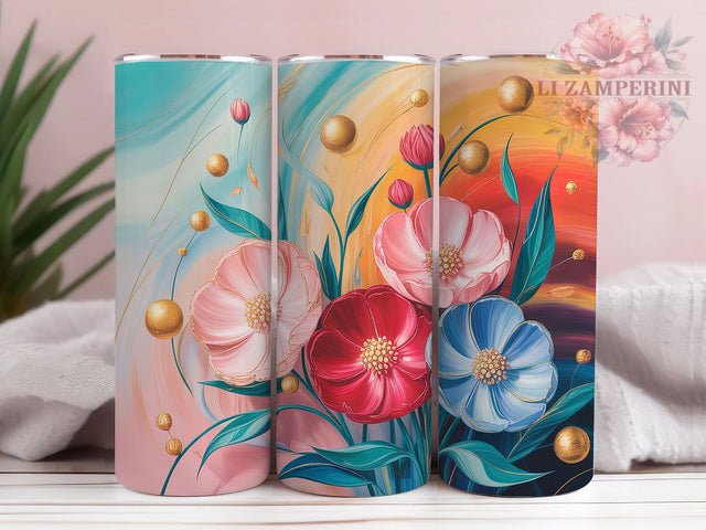 Acrylic Floral Art Tumbler, Floral Theme, Flower Artwork, Artistic Style, Colorful Design, 20Oz Tumbler, Sublimation Wrap Sublimation Li Zamperini 