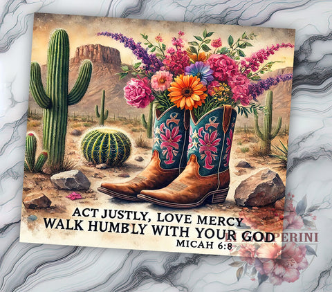 Act Justly Love Mercy Cowgirl Boots Tumbler Wrap, Micah 68 Tumbler, Cowgirl Boots, 20oz Tumbler Wrap, Sublimation Design, Western Decor, Inspirational Gift Sublimation Li Zamperini 