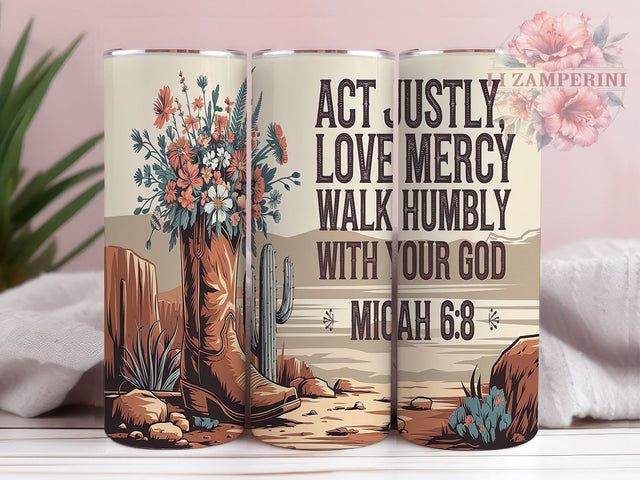 Act Justly Love Mercy Cowgirl Boots Tumbler Wrap, Micah 68 Tumbler, Cowgirl Boots, 20oz Tumbler Wrap, Sublimation Design, Western Decor, Inspirational Gift Sublimation Li Zamperini 