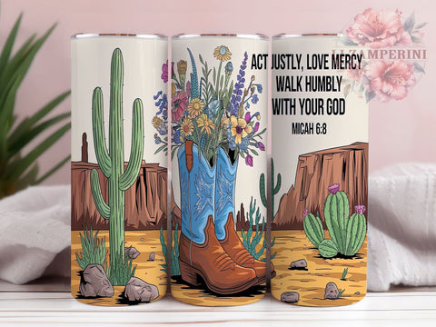 Act Justly Love Mercy Cowgirl Boots Tumbler Wrap, Micah 68 Tumbler, Cowgirl Boots, 20oz Tumbler Wrap, Sublimation Design, Western Decor, Inspirational Gift Sublimation Li Zamperini 