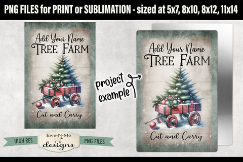 Add Your Name Tree Farm Sublimation Design Vintage Sign PNG Sublimation Ewe-N-Me Designs 