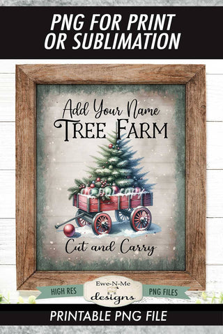 Add Your Name Tree Farm Sublimation Design Vintage Sign PNG Sublimation Ewe-N-Me Designs 