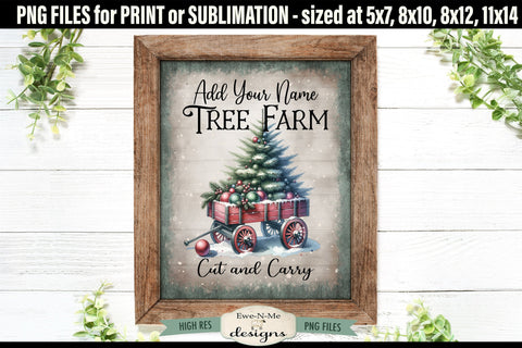 Add Your Name Tree Farm Sublimation Design Vintage Sign PNG Sublimation Ewe-N-Me Designs 