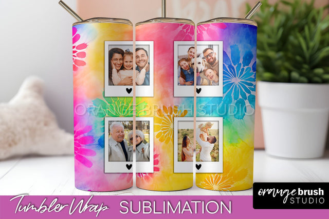 Add Your Photo Frame Tumbler Wrap - Tie Dye Tumbler PNG Sublimation OrangeBrushStudio 
