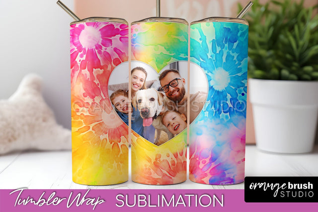 Add Your Photo Frame Tumbler Wrap - Tie Dye Tumbler PNG Sublimation OrangeBrushStudio 