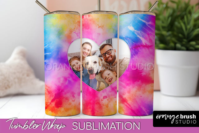 Add Your Photo Frame Tumbler Wrap - Tie Dye Tumbler PNG Sublimation OrangeBrushStudio 