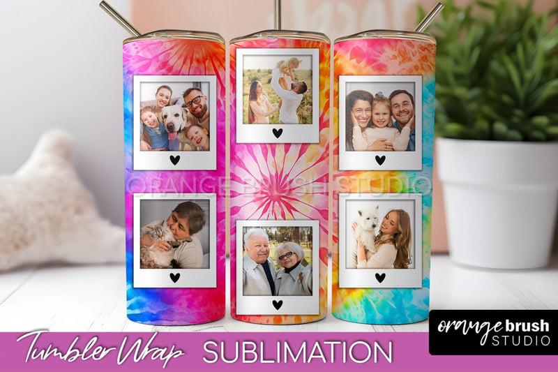 Add Your Photo Frame Tumbler Wrap - Tie Dye Tumbler PNG Sublimation OrangeBrushStudio 