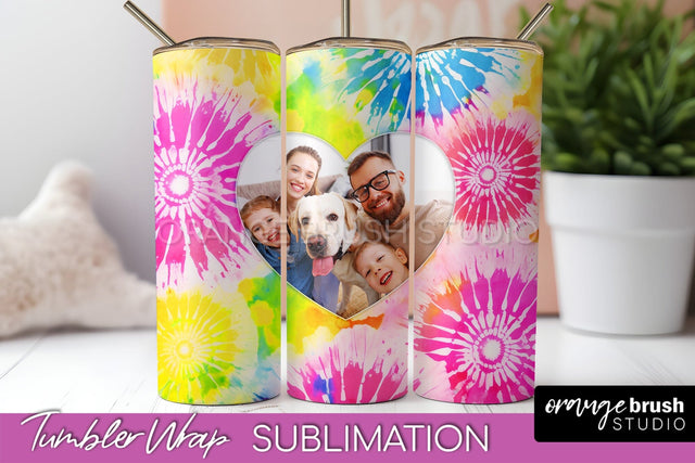 Add Your Photo Frame Tumbler Wrap - Tie Dye Tumbler PNG Sublimation OrangeBrushStudio 