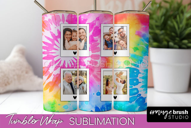 Add Your Photo Frame Tumbler Wrap - Tie Dye Tumbler PNG Sublimation OrangeBrushStudio 