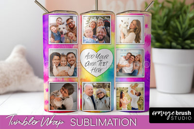 Add Your Photo Frame Tumbler Wrap - Tie Dye Tumbler PNG Sublimation OrangeBrushStudio 