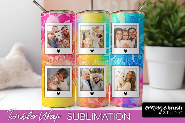 Add Your Photo Frame Tumbler Wrap - Tie Dye Tumbler PNG Sublimation OrangeBrushStudio 