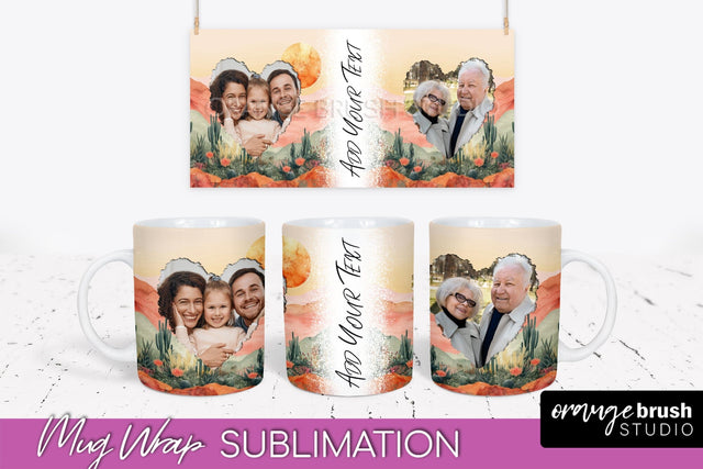 Add Your Photo Mug Wrap - Boho Mug Sublimation Design Sublimation OrangeBrushStudio 