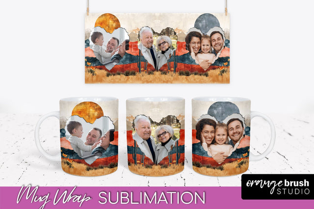 Add Your Photo Mug Wrap - Boho Mug Sublimation Design Sublimation OrangeBrushStudio 