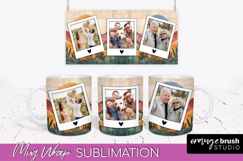 Add Your Photo Mug Wrap - Boho Mug Sublimation Design Sublimation OrangeBrushStudio 