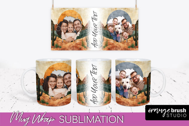 Add Your Photo Mug Wrap - Boho Mug Sublimation Design Sublimation OrangeBrushStudio 