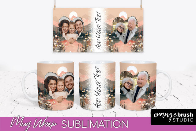 Add Your Photo Mug Wrap - Boho Mug Sublimation Design Sublimation OrangeBrushStudio 
