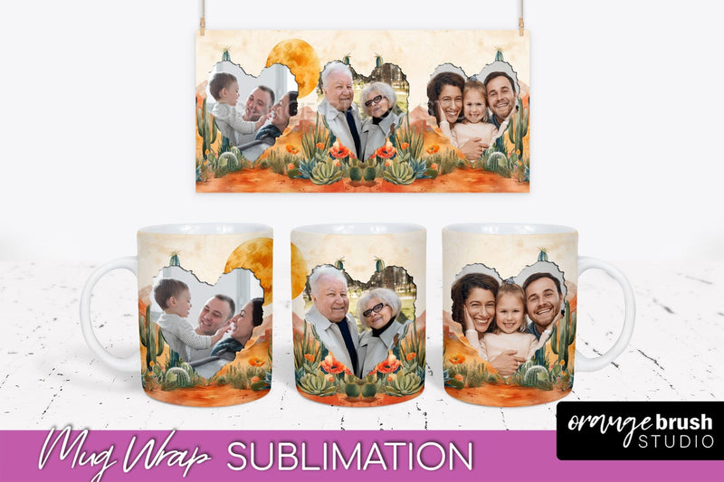 Add Your Photo Mug Wrap - Boho Mug Sublimation Design Sublimation OrangeBrushStudio 