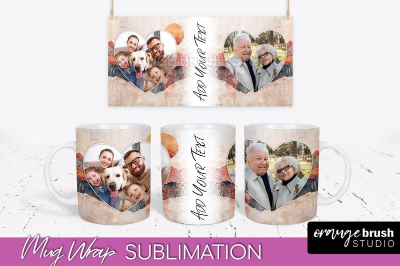 Add Your Photo Mug Wrap - Boho Mug Sublimation Design Sublimation OrangeBrushStudio 