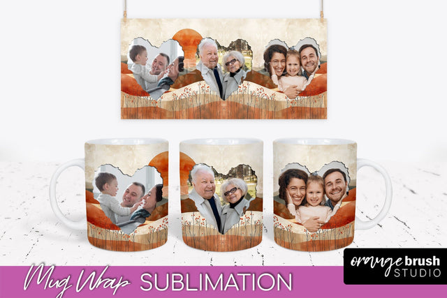 Add Your Photo Mug Wrap - Boho Mug Sublimation Design Sublimation OrangeBrushStudio 