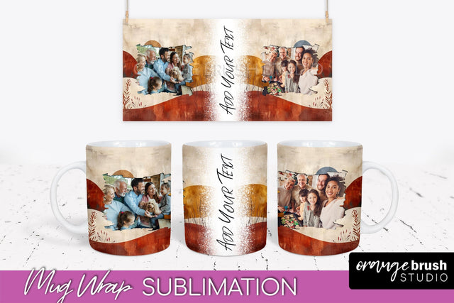 Add Your Photo Mug Wrap - Boho Mug Sublimation Design Sublimation OrangeBrushStudio 